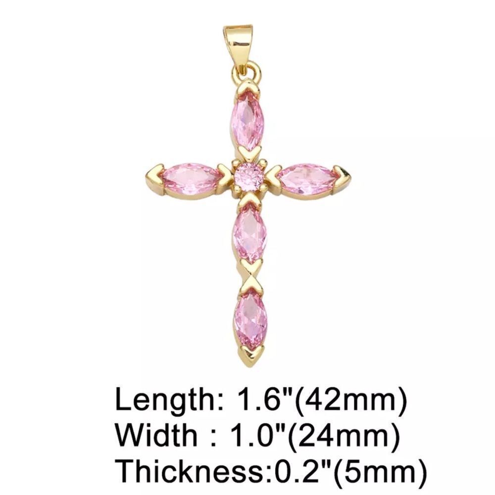 💎03💎 2.7 ct Pink Tourmaline Goldtone Cross Pendant KindLuxuries
